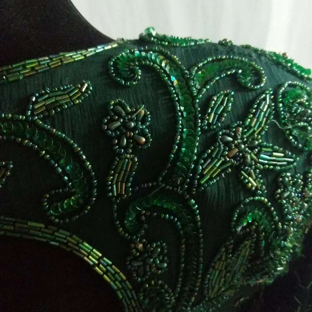 INCREDIBLE NOS 80's Green Sequin Stenay Cocktail Dress Size 6 - Picture 5 of 10